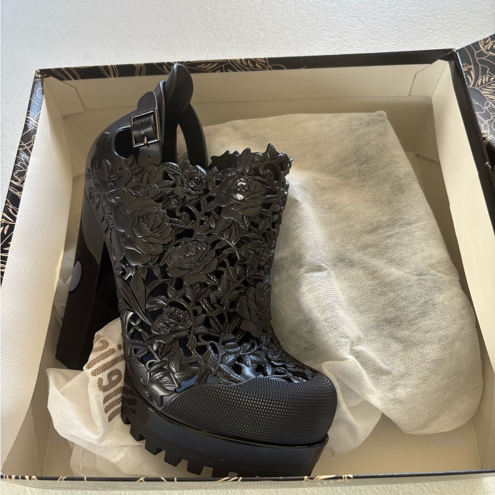 Melissa + Alexandre Herchcovitch Flower Boot Black, 5 inch heel
